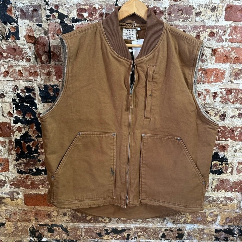 Lakin & McKey Canvas Work Chore Brown Full Zip Vest Men's XL